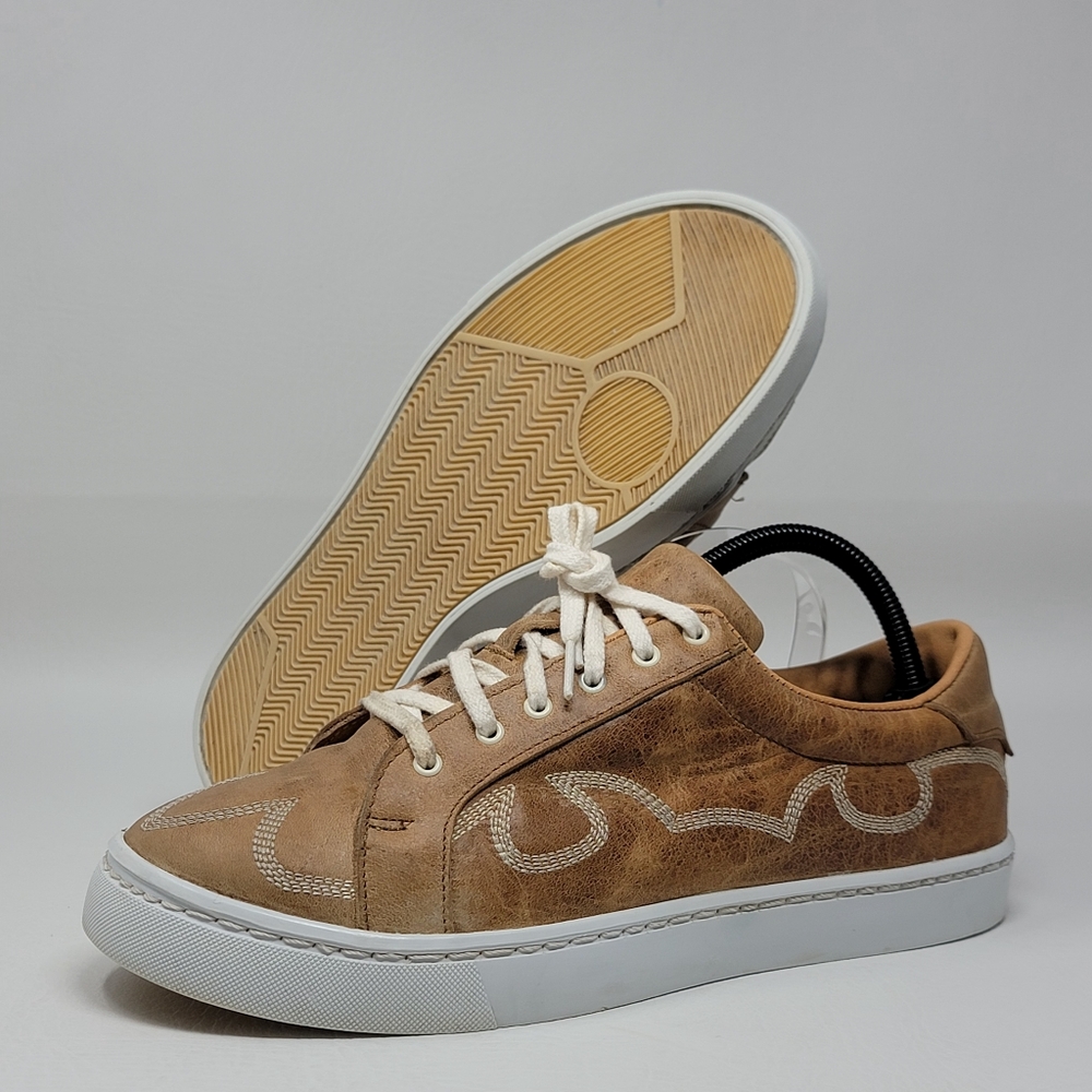 Womens boot stitch leather Sneakers in Tan